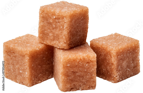 Close Up to A Pile of brown sugar cubes PNG Groupe of Brown sugar cubes isolated on white and transparent background - Sweet cubes Granulated sugar crystals Sweet blocks For Coffee