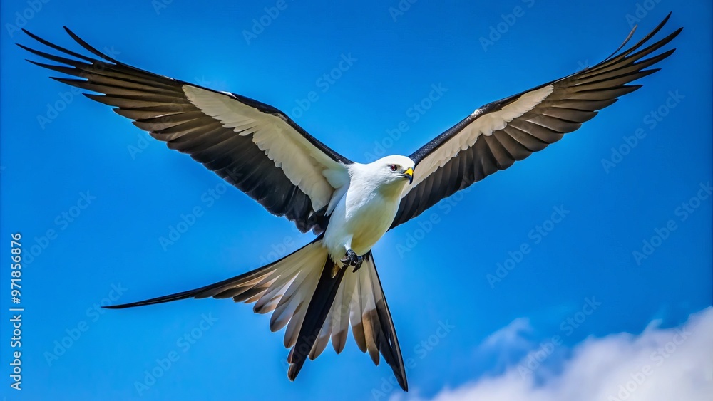 Fototapeta premium A majestic Agila Americana bird, also known as a Swallow-tailed Kite, soars through a clear blue sky with