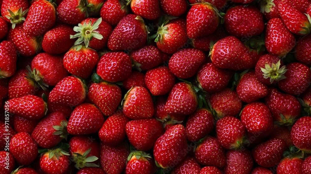 Vibrant red strawberries fill the frame, showcasing their luscious texture and ripe perfection. A close-up view reveals the intricate details of each juicy berry. Vibrant red strawberries fill the frame, showcasing their luscious texture and ripe perfection. A close-up view reveals the intricate details of each juicy berry.