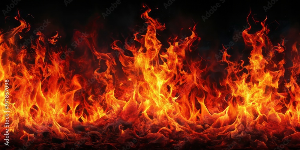 Blazing red and black flames swirl and dart, casting a fiery glow that illuminates the surrounding darkness with Blazing red and black flames swirl and dart, casting a fiery glow that illuminates the surrounding darkness with