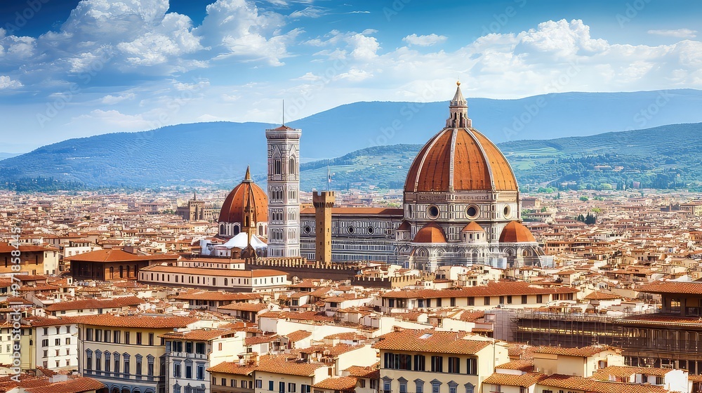 Fototapeta premium Illustrations of Buildings and Areas for Famous Tours in Italy, Generative AI