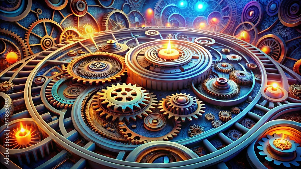 custom made wallpaper toronto digitalA mesmerizing 3D illustration of swirling gears, puzzles, and mazes intertwined, representing the complexities of human