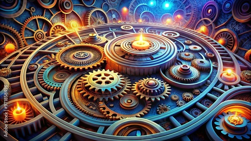 Wallpaper Mural A mesmerizing 3D illustration of swirling gears, puzzles, and mazes intertwined, representing the complexities of human Torontodigital.ca