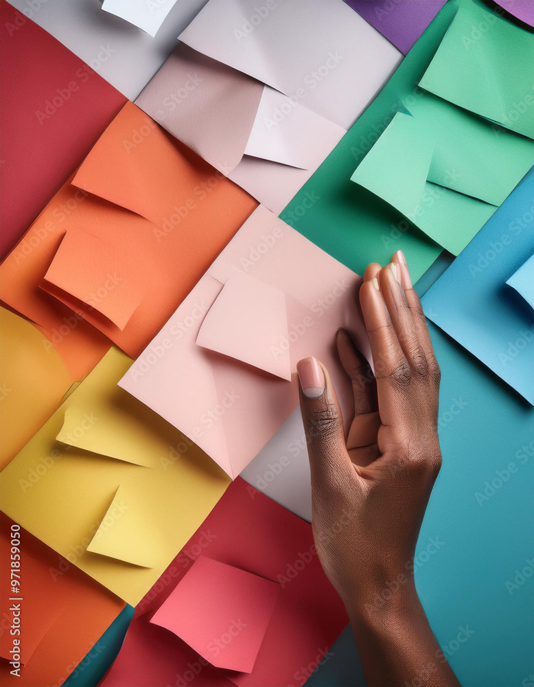 Obraz premium diversity arrangement of different colored paper hands with copy space