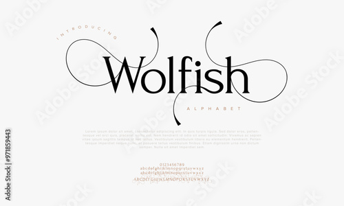 Wolfish typography beauty fashion elegant minimalist serif italic fonts decorative wedding vintage retro logos. Minimal luxury font alphabet logo. Vector illustration