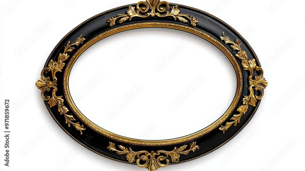 Ornate Black and Gold Oval Frame Isolated on White Background Ornate Black and Gold Oval Frame Isolated on White Background