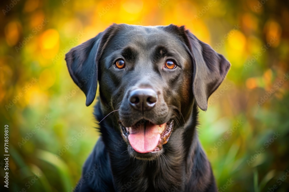 A playful and energetic black labrador retriever illustration with a bright, bold design, showcasing the breed's iconic A playful and energetic black labrador retriever illustration with a bright, bold design, showcasing the breed's iconic
