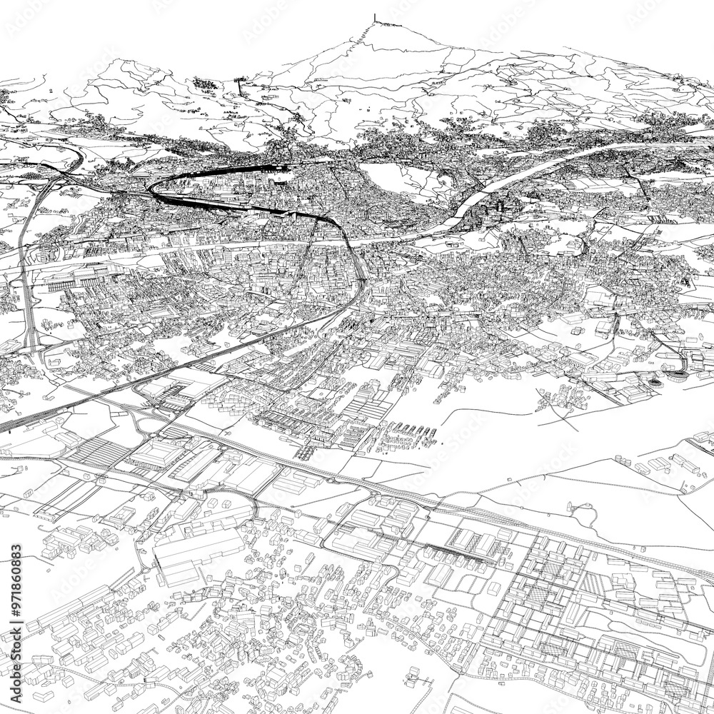 Naklejka premium 3D illustration of city and urban in Salzburg Austria