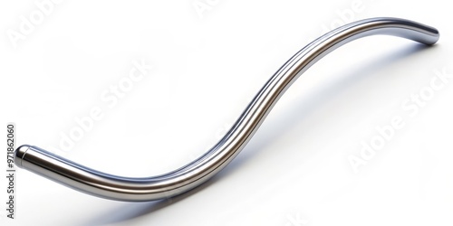 A slender, curved metal rod with a silver finish bends and twists in various directions, showcasing its flexibility