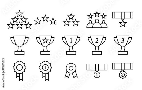 Award icon set. Set of simple award line design isolated on white background.
