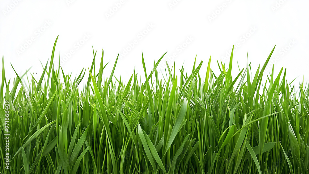 Lush Green Horizon: Healthy Grass with Natural Texture on a White Backdrop Lush Green Horizon: Healthy Grass with Natural Texture on a White Backdrop
