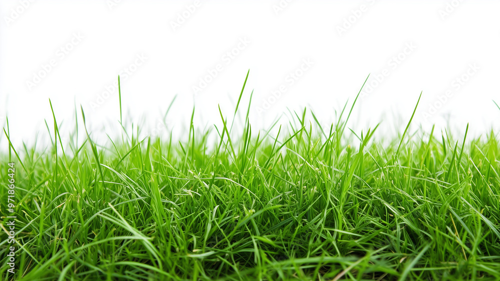 Lush Green Horizon: Healthy Grass with Natural Texture on a White Backdrop Lush Green Horizon: Healthy Grass with Natural Texture on a White Backdrop
