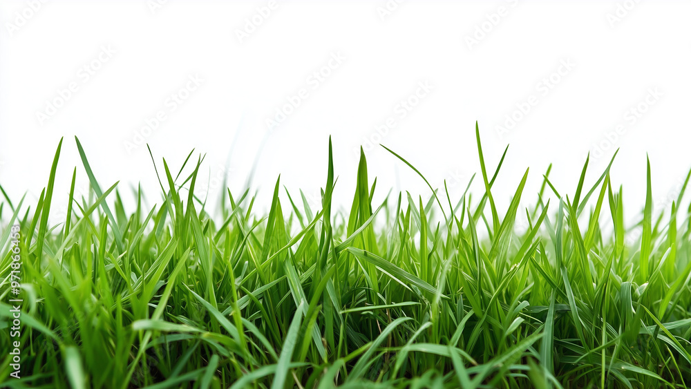 Fototapeta premium Lush Green Horizon: Healthy Grass with Natural Texture on a White Backdrop