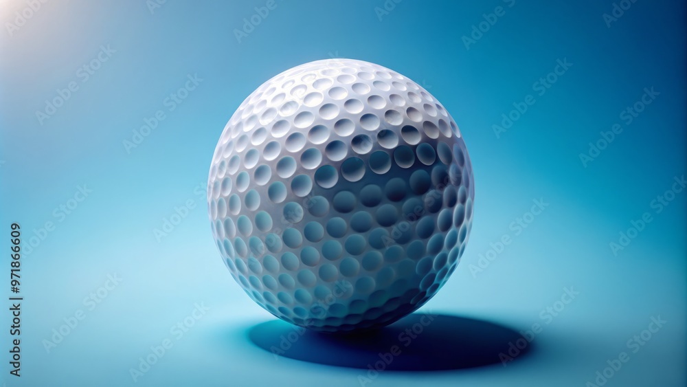 A vibrant, stylized golf ball illustration featuring precise, symmetrical dimples on a gleaming white surface, set A vibrant, stylized golf ball illustration featuring precise, symmetrical dimples on a gleaming white surface, set