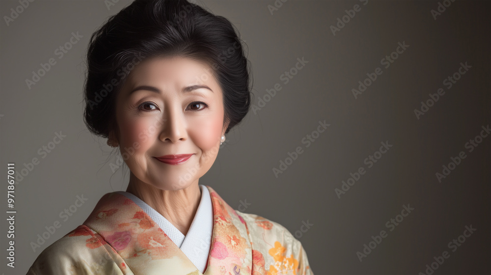 和服を纏う中年女性の優雅な微笑 和服を纏う中年女性の優雅な微笑