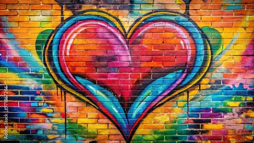 Street art background with vibrant graffiti and heart s