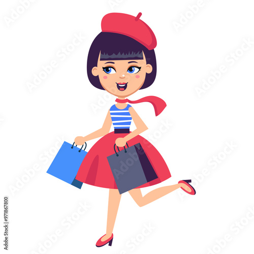 cute parisian girl with shopping bags
