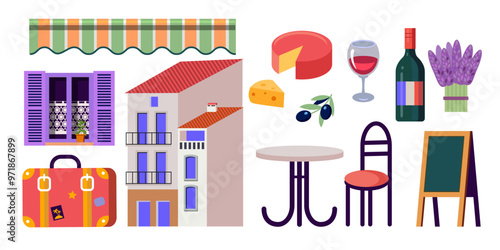 set of mediterranean seaside flat style vector icons