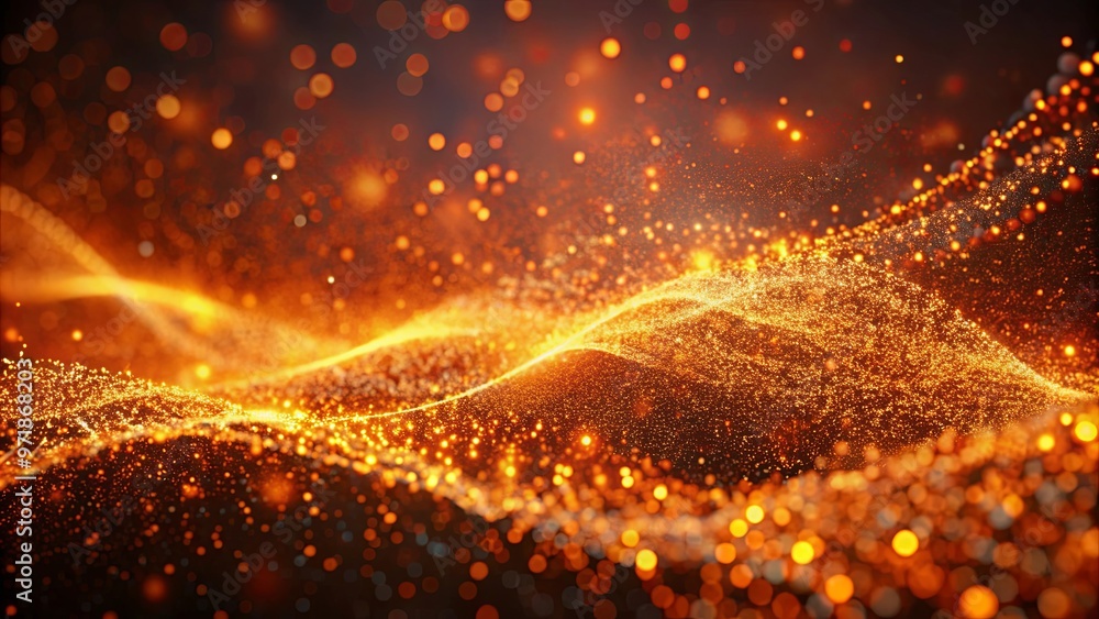 Abstract orange electro particles flowing in a trendy background texture