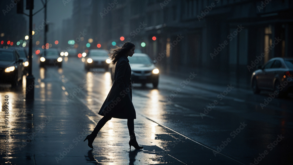 Woman walking across the street Woman walking across the street