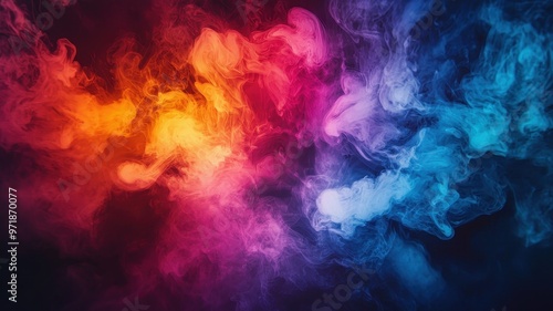 Vibrant abstract smoke in hues of blue, orange, and purple, creating a captivating visual experience for creative projects.