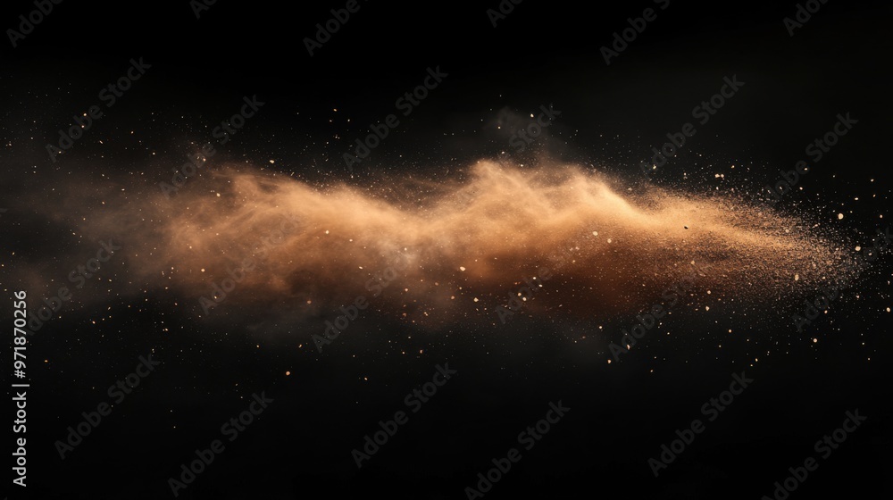 Fototapeta premium Dynamic Digital Art of a Dust Cloud with Sand Particles on Black Background – Evoking an Underwater Explosion Effect