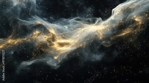 Dynamic Digital Art of a Dust Cloud with Sand Particles on Black Background – Evoking an Underwater Explosion Effect