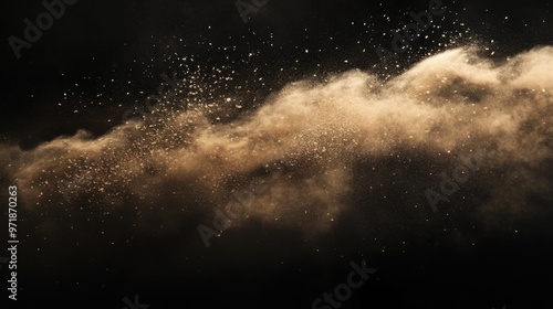 Dynamic Digital Art of a Dust Cloud with Sand Particles on Black Background – Evoking an Underwater Explosion Effect