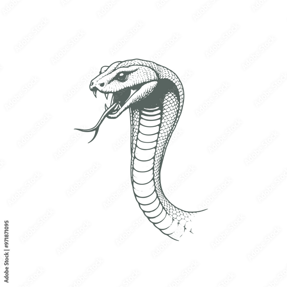 Fototapeta premium Vector Illustration of Cobra Head, Detailed Hand-Drawn Sketch