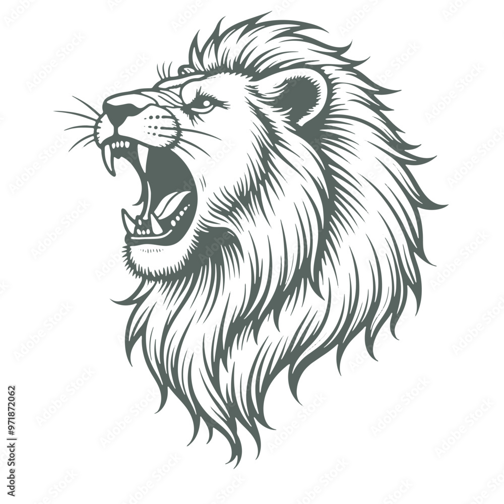 Majestic Lion Head Illustration, Hand-Drawn Vector Design Majestic Lion Head Illustration, Hand-Drawn Vector Design
