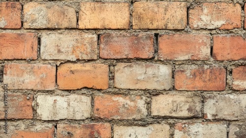 Describe an old brick wall with weathered, aged bricks and a vintage look.