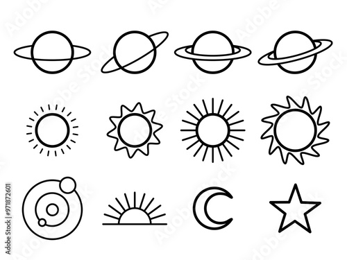 Astronomy icon set. Line design isolated on white background