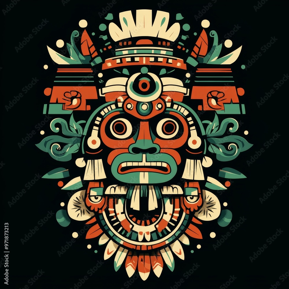 Aztec Mask Tribal Design with Geometric Patterns Aztec Mask Tribal Design with Geometric Patterns