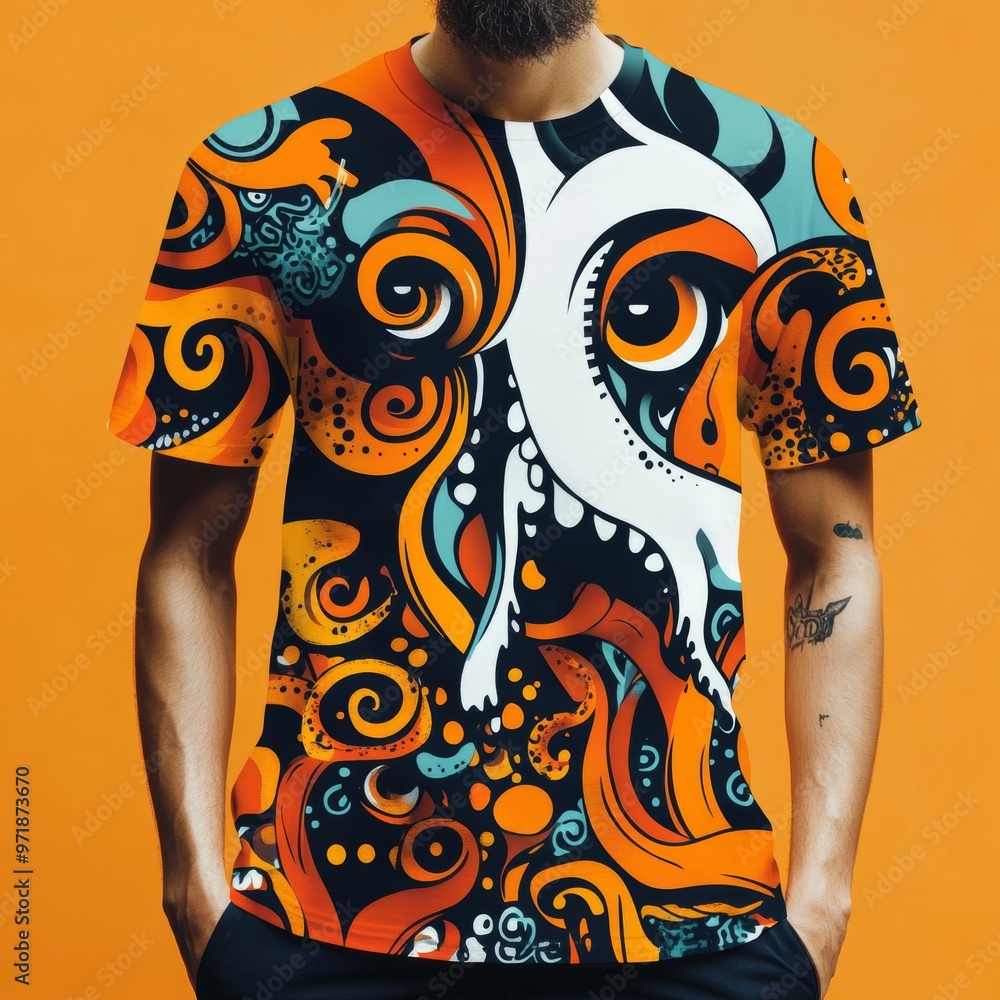 Fototapeta premium Abstract Orange and Blue Pattern T Shirt Design