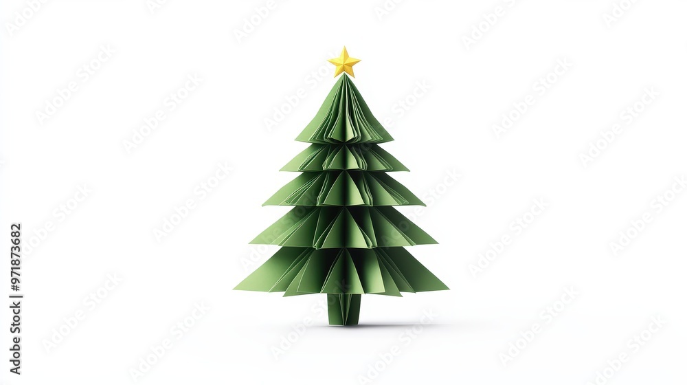 Delicate Origami Christmas Tree on White Background - Elegant Paper Craft for Festive Season Decor Delicate Origami Christmas Tree on White Background - Elegant Paper Craft for Festive Season Decor