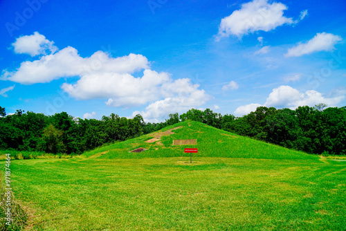 Macon, Georgia, USA- 07 20 2024: The landscape of Ocmulgee Mounds National Historical Park photo