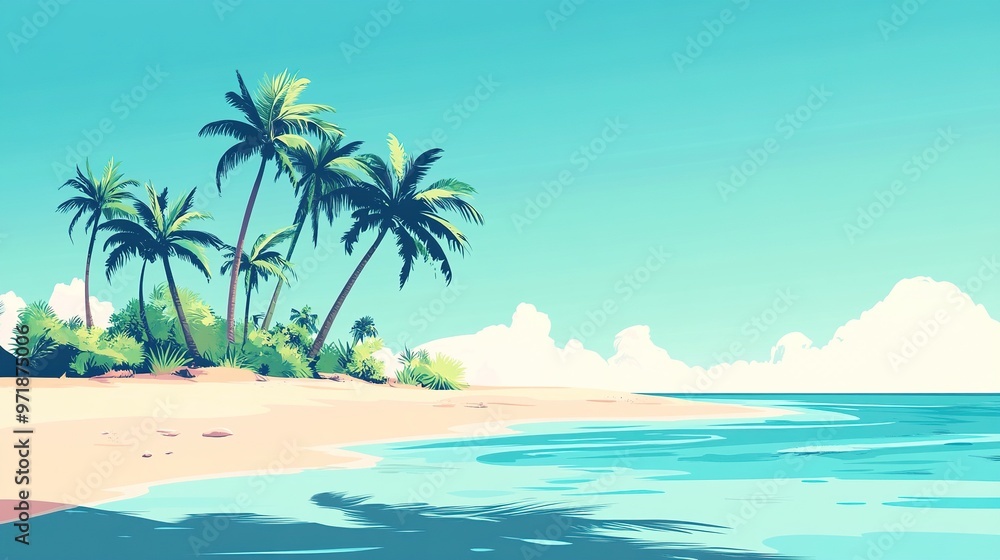 Tropical Beach with Palm Trees and Clear Blue Water Tropical Beach with Palm Trees and Clear Blue Water