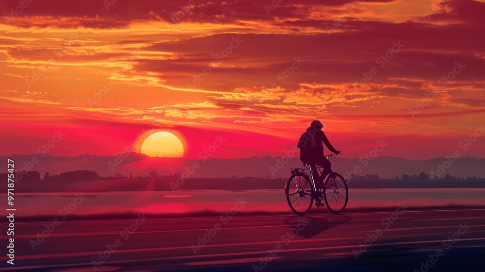 Obraz premium cyclist at sunset generative ai