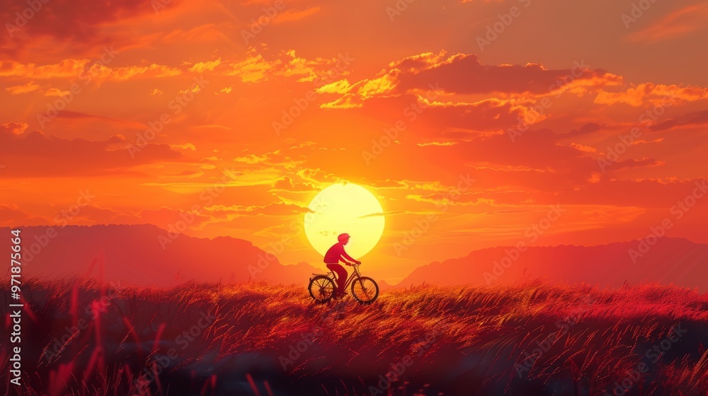 Fototapeta premium cyclist at sunset generative ai
