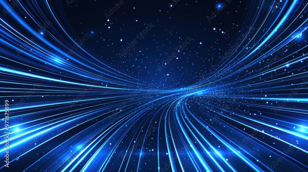 Fototapeta premium Abstract Blue Light Lines with Glowing Stars