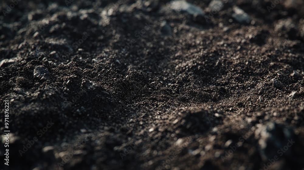 A close-up view of dark, fertile soil, warmly illuminated by sunlight, symbolizing growth, agriculture, and natural earth textures.