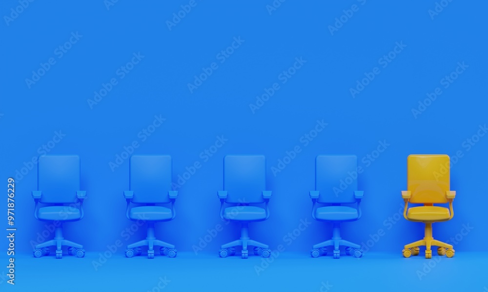 Yellow chair stands out from the crowd. Business concept. Job recruitment. Company management structure concept. Yellow chair stands out from the crowd. Business concept. Job recruitment. Company management structure concept.
