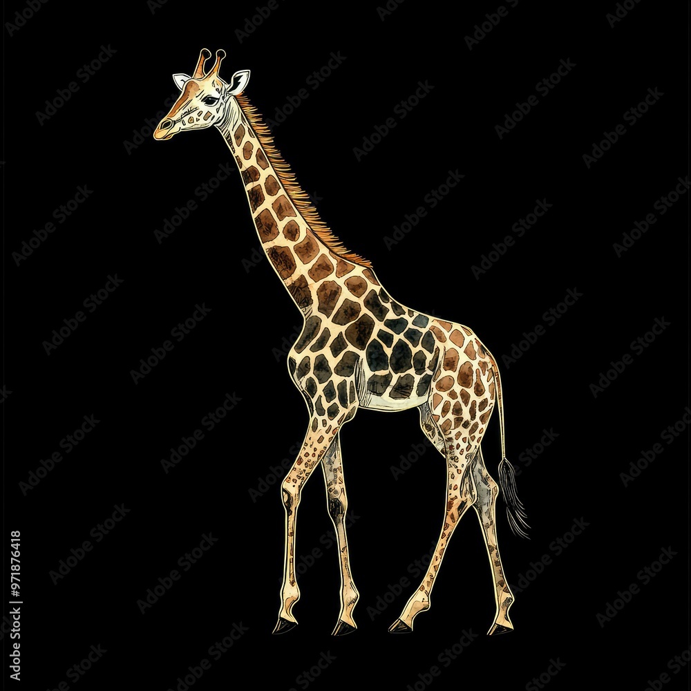 Obraz premium A Giraffe Standing with a Black Background
