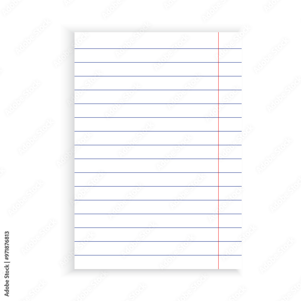 Lined paper illustration. Blue ruled lines. Red margin detail. Simple notebook page. Lined paper illustration. Blue ruled lines. Red margin detail. Simple notebook page.