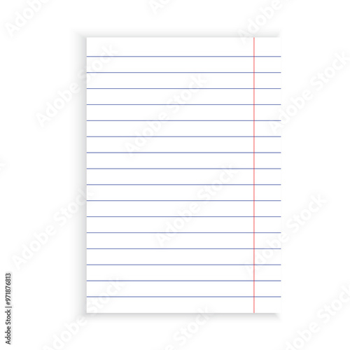 Lined paper illustration. Blue ruled lines. Red margin detail. Simple notebook page.