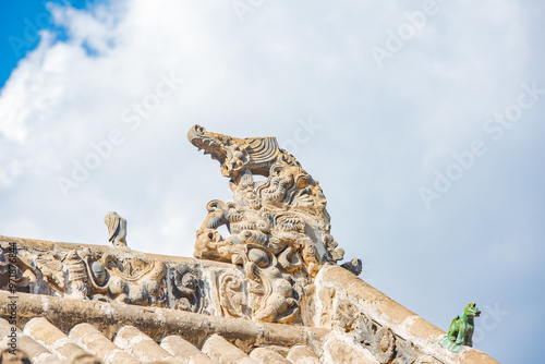 Rooftop sculptures of Xiaoxitian Temple in Xi County, Linfen, Shanxi photo