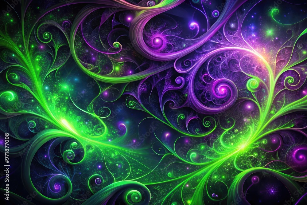 Dark, mystical background featuring a mesmerizing pattern of swirling neon purple and green tendrils, evoking an eerie, mystical atmosphere reminiscent of gothic fantasies. Dark, mystical background featuring a mesmerizing pattern of swirling neon purple and green tendrils, evoking an eerie, mystical atmosphere reminiscent of gothic fantasies.