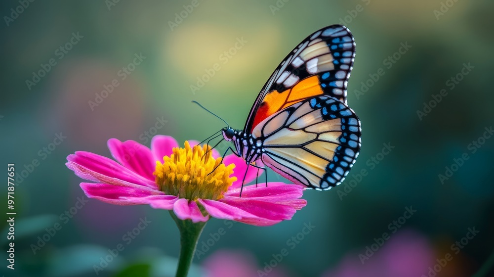 A delicate butterfly perched on a vibrant flower, its colorful wings showcasing intricate patterns against the backdrop of nature. A delicate butterfly perched on a vibrant flower, its colorful wings showcasing intricate patterns against the backdrop of nature.
