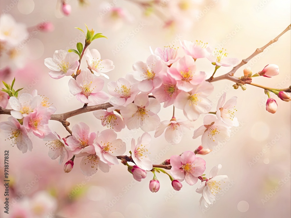 Delicate, hand-drawn cherry blossom branches with soft pink petals and gentle curves adorn a serene, creamy-white background, evoking a sense of springtime innocence and fragility. Delicate, hand-drawn cherry blossom branches with soft pink petals and gentle curves adorn a serene, creamy-white background, evoking a sense of springtime innocence and fragility.