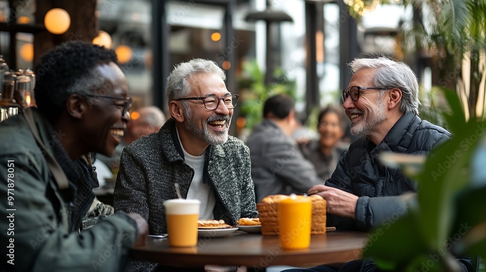 Happy senior people having breakfast sitting at coffee bar Group of older friends having fun in rooftop restaurant Life style concept with smiling men and women at cafe terrace : Generative AI Happy senior people having breakfast sitting at coffee bar Group of older friends having fun in rooftop restaurant Life style concept with smiling men and women at cafe terrace : Generative AI